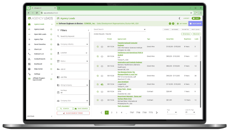 Agency Leads Platform Screenshot