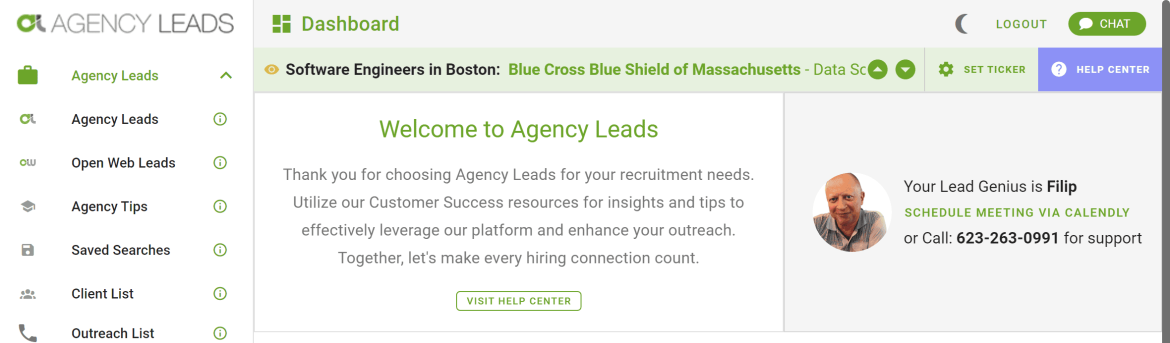 Agency Leads dashboard