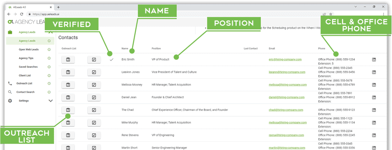 Agency Leads contact features